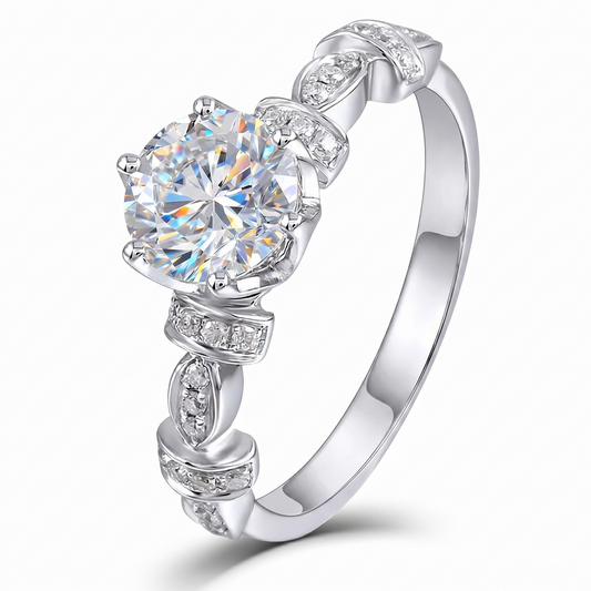 14k White Gold Moissanite Ring 1ct Center Stone - 14k White Gold Promise Ring Collection