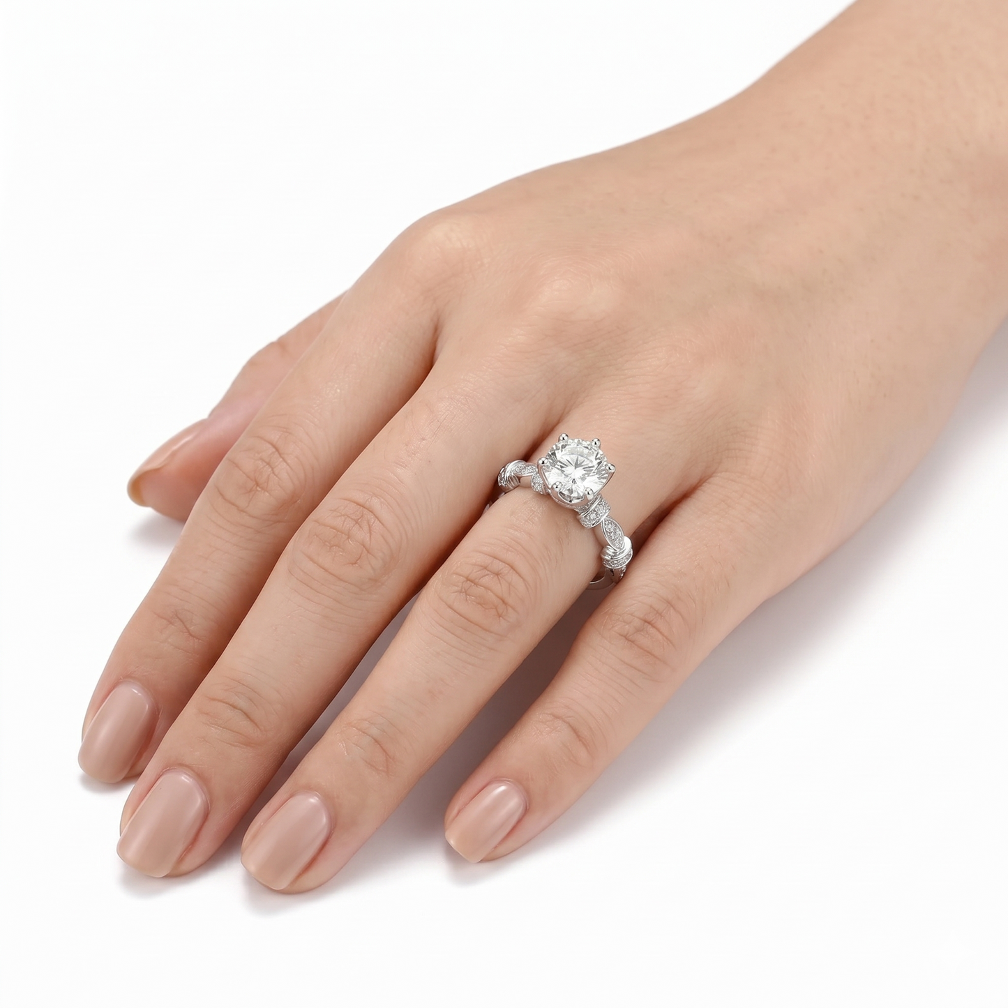 14k White Gold Moissanite Ring 1ct Center Stone - 14k White Gold Promise Ring Collection