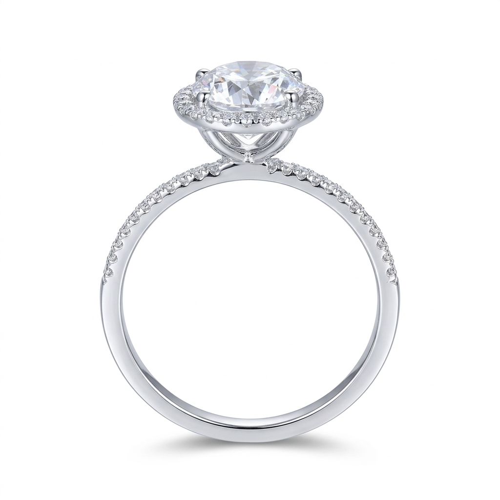 14k White Gold Halo Moissanite Woman Ring 1ct Center Stone