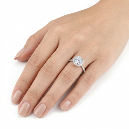 14k White Gold Halo Moissanite Woman Ring 1ct Center Stone
