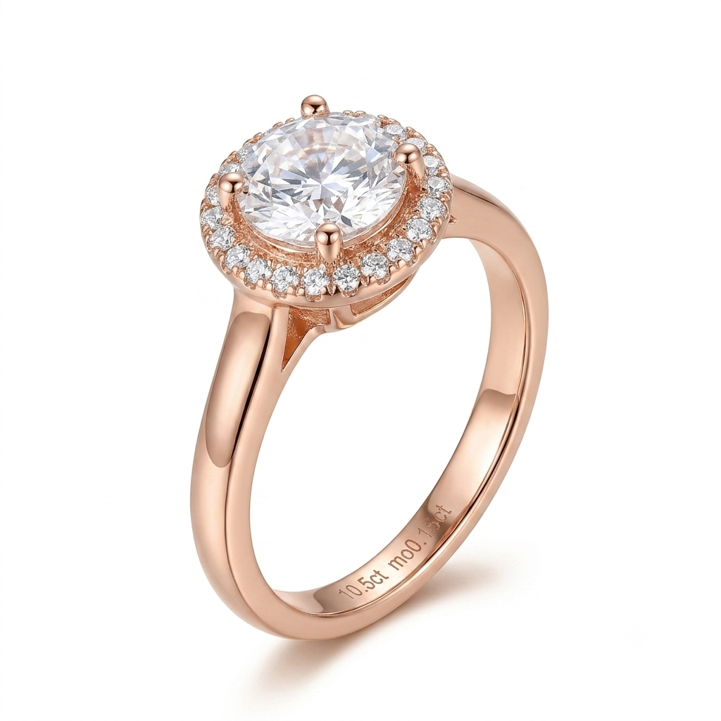 14k Yellow Gold Halo Moissanite Ring 0.5ct Center Stone | Unique Engagement Ring Stores
