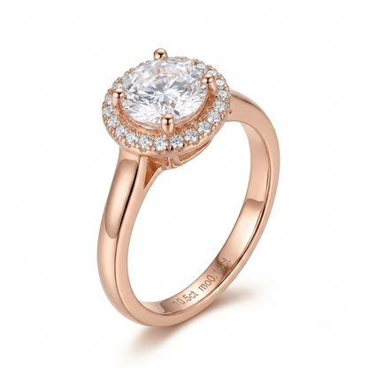 14k Yellow Gold Halo Moissanite Ring 0.5ct Center Stone | Unique Engagement Ring Stores