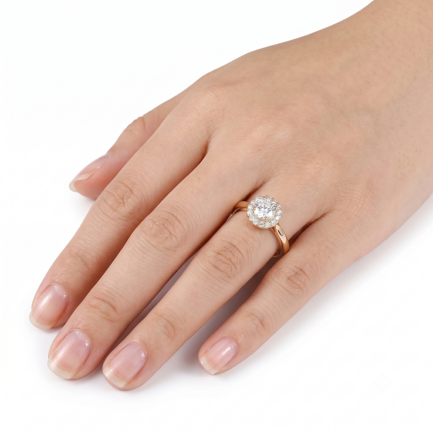 14k Yellow Gold Halo Moissanite Ring 0.5ct Center Stone | Unique Engagement Ring Stores