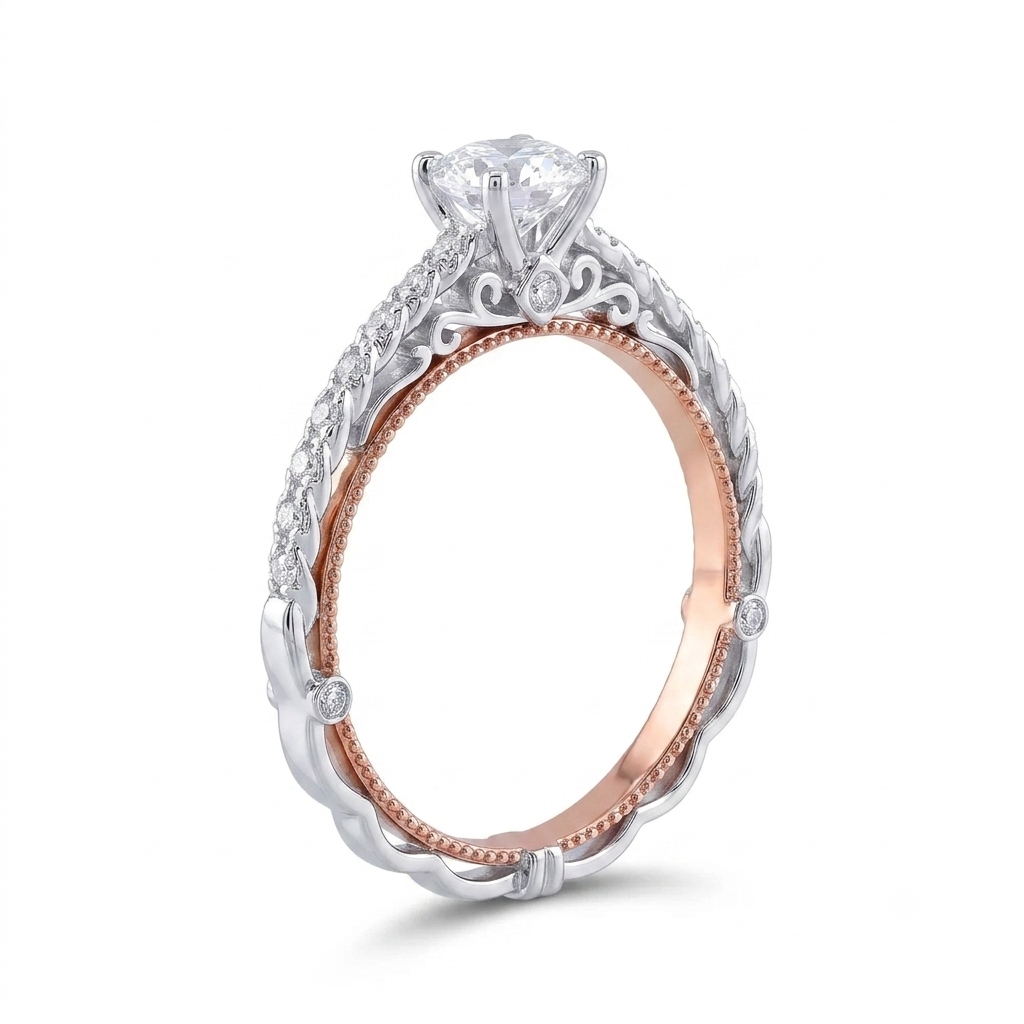 14k White & Rose Gold Moissanite Ring 0.6ct Center Stone | Unique Engagement Rings with Colored Stones