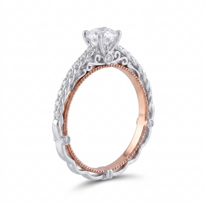 14k White & Rose Gold Moissanite Ring 0.6ct Center Stone | Unique Engagement Rings with Colored Stones