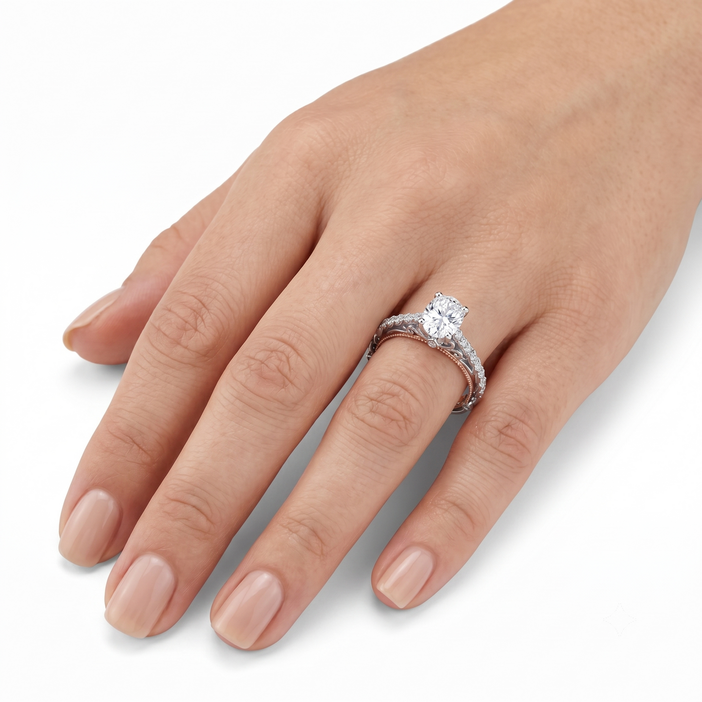 14k White & Rose Gold Moissanite Ring 0.6ct Center Stone | Unique Engagement Rings with Colored Stones