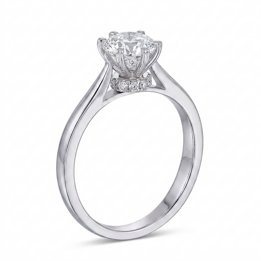 14k White Gold Octagon Cut Hidden Halo Moissanite Ring 1ct | Latest Engagement Ring Styles