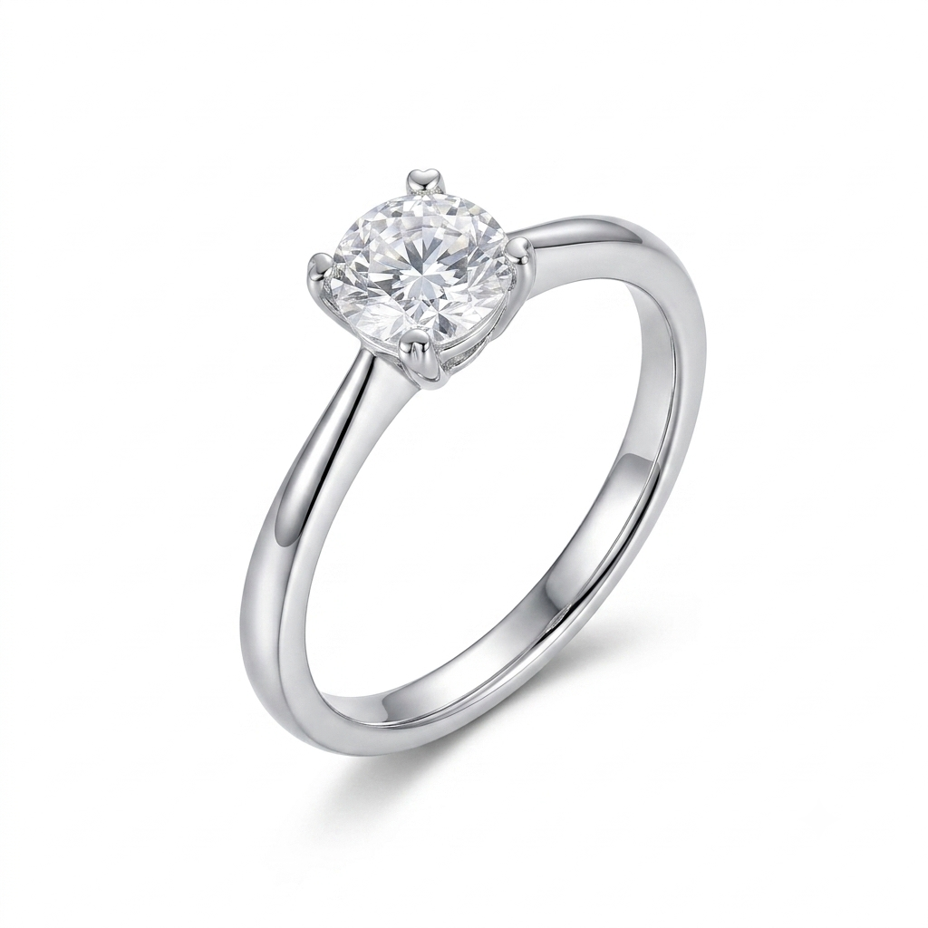 14k White Gold Solitaire Cushion Cut Moissanite Ring 1ct