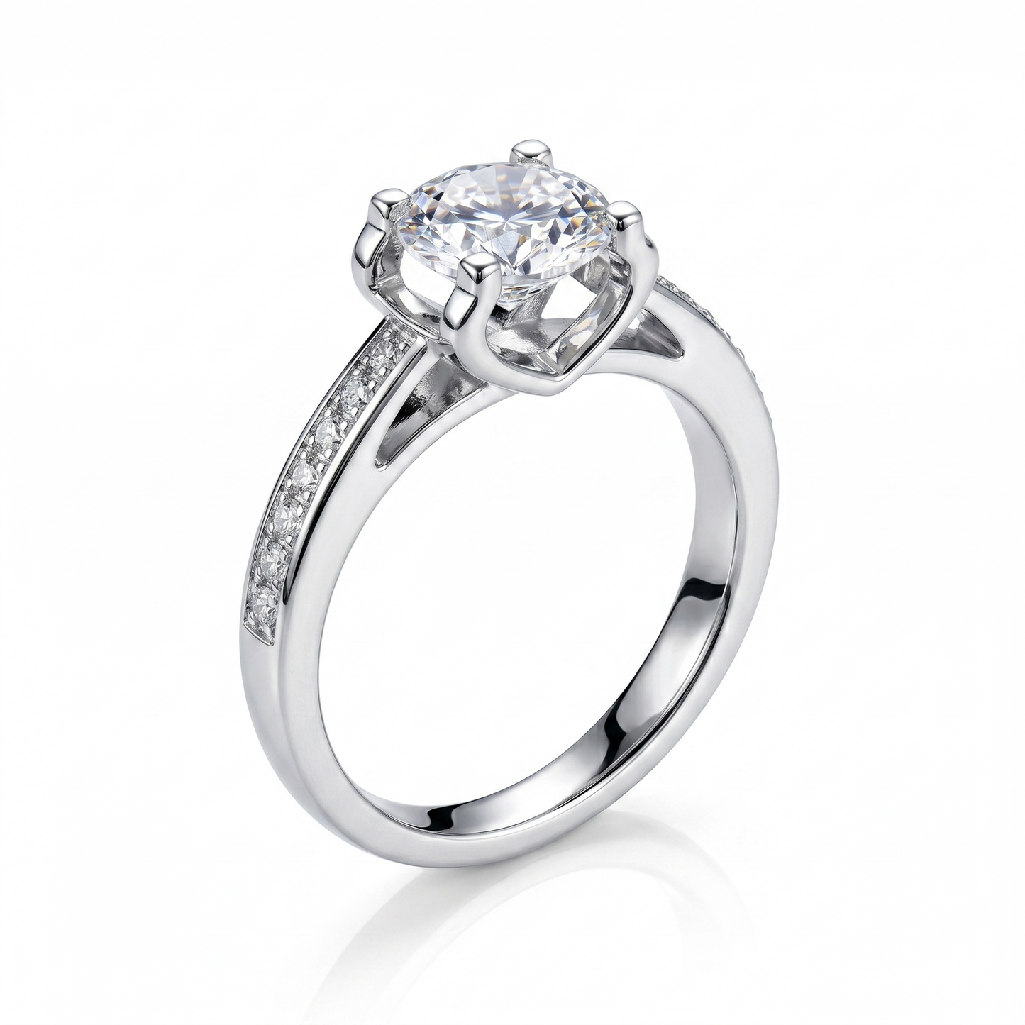 Affordable Real Jewelry Collection - 14k White Gold Moissanite Ring 1ct Center Stone