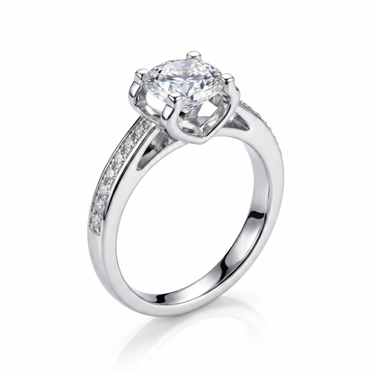 Affordable Real Jewelry Collection - 14k White Gold Moissanite Ring 1ct Center Stone