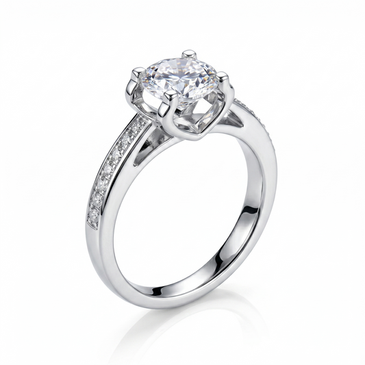 Affordable Real Jewelry Collection - 14k White Gold Moissanite Ring 1ct Center Stone
