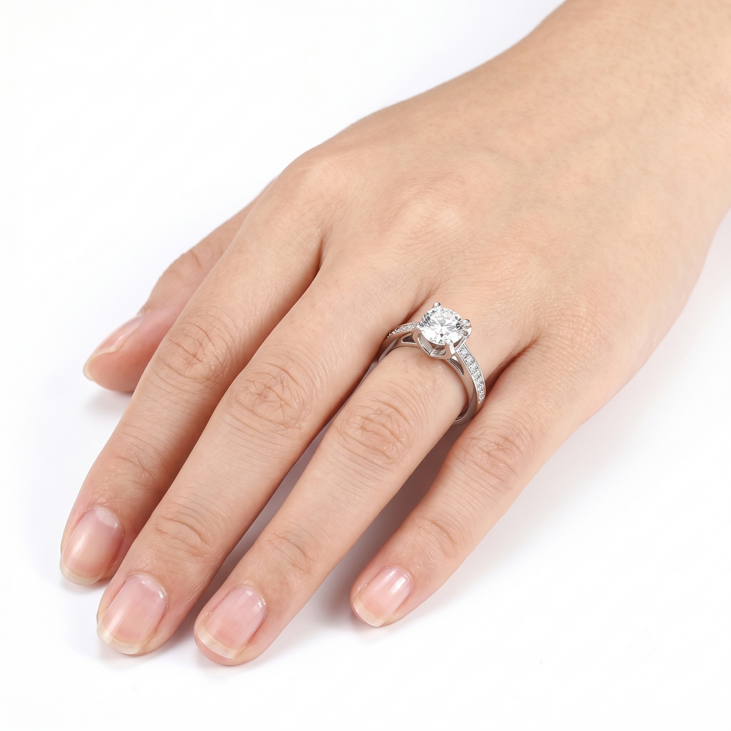 Affordable Real Jewelry Collection - 14k White Gold Moissanite Ring 1ct Center Stone