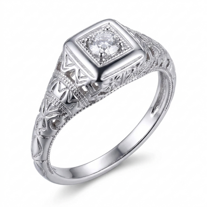 10k White Gold Vintage / Unique Moissanite Ring 0.1ct / Wedding Ring Vintage