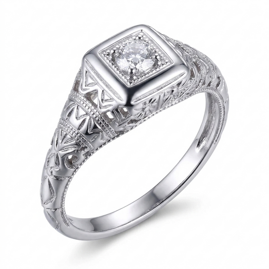 10k White Gold Vintage / Unique Moissanite Ring 0.1ct / Wedding Ring Vintage