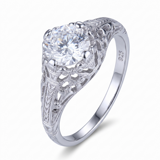 10k White Gold Vintage / Unique Moissanite Ring 0.6ct - Wedding Rings Vintage