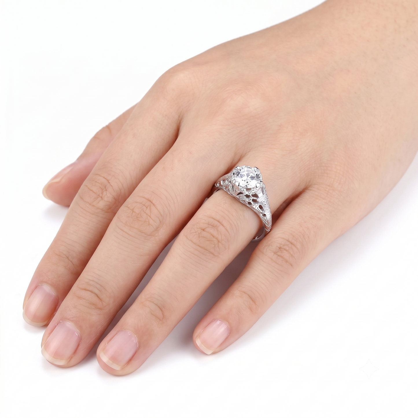 10k White Gold Vintage / Unique Moissanite Ring 0.6ct - Wedding Rings Vintage