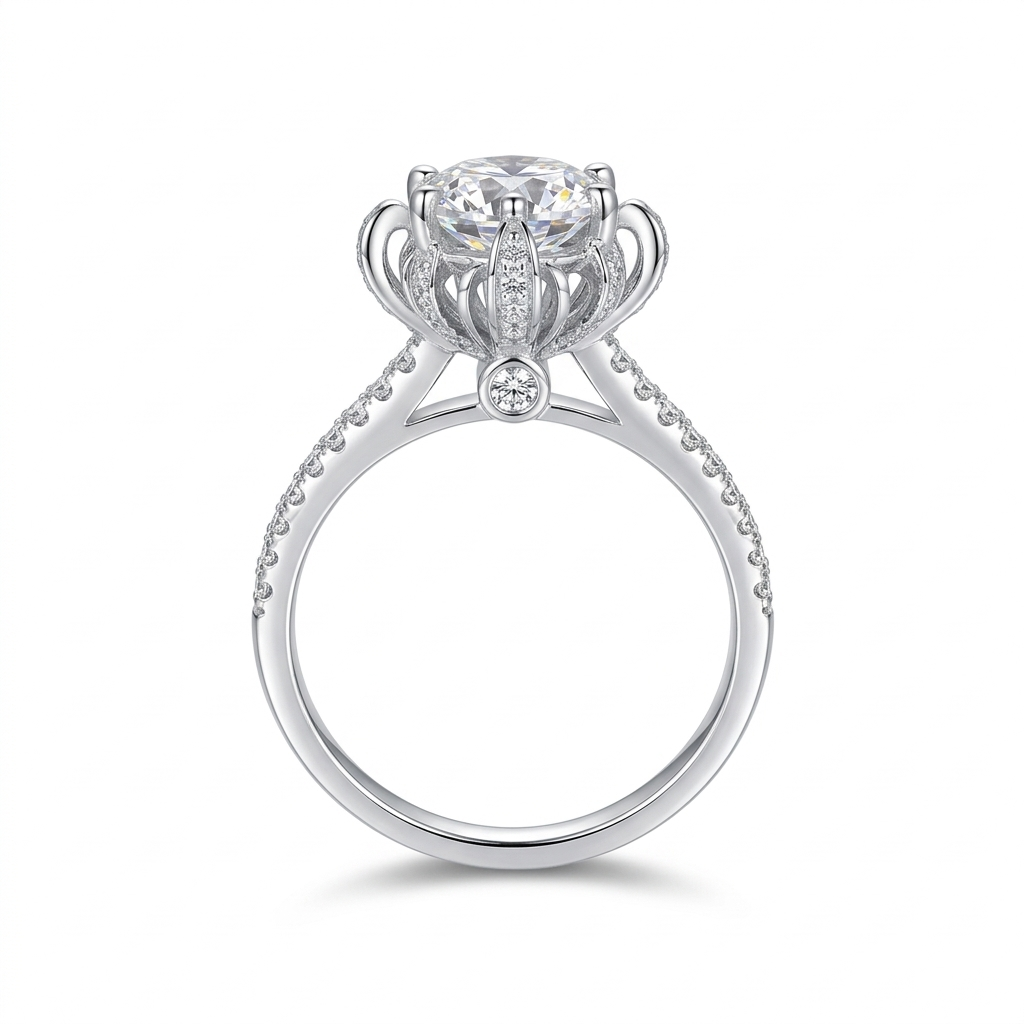 Platinum Plated Silver Vintage Moissanite Ring 0.8ct or 1ct