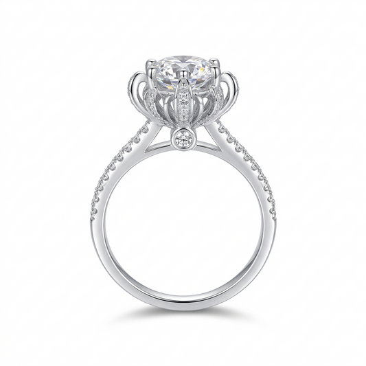 Platinum Plated Silver Vintage Moissanite Ring 0.8ct or 1ct