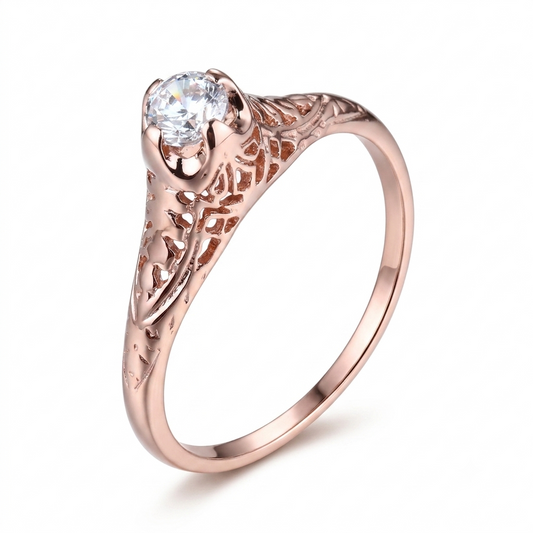 14k Rose Gold Vintage / Unique Moissanite Ring 0.3ct / Vintage Jewelry Engagement Rings