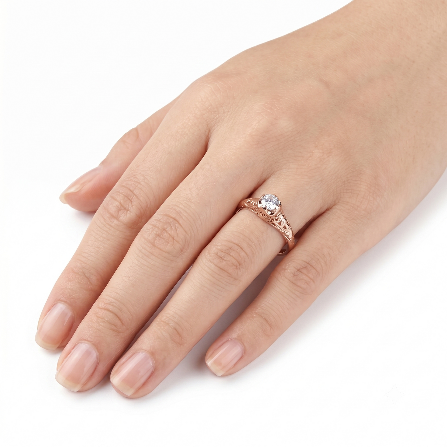 14k Rose Gold Vintage / Unique Moissanite Ring 0.3ct / Vintage Jewelry Engagement Rings