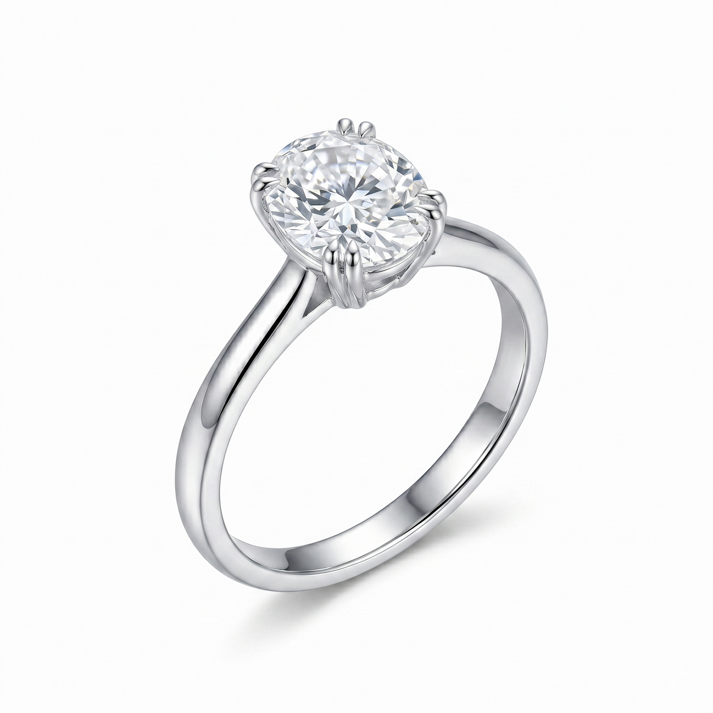 14k White Gold Oval / Cushion Cut Solitaire Moissanite Ring 1ct | Best Engagement Ring for Short Fingers