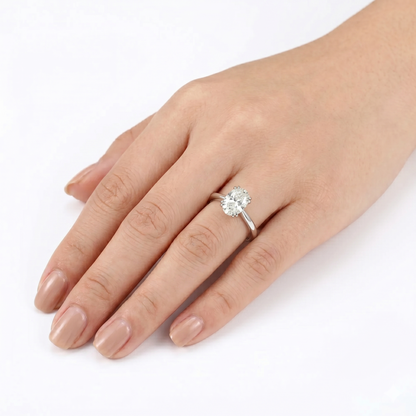 14k White Gold Oval / Cushion Cut Solitaire Moissanite Ring 1ct | Best Engagement Ring for Short Fingers