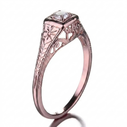 14k Rose Gold Vintage / Unique Moissanite Ring 0.1ct / Vintage Wedding Ring