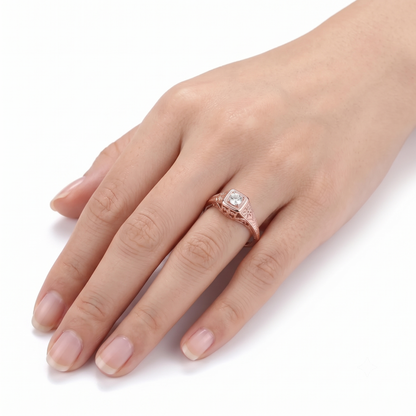 14k Rose Gold Vintage / Unique Moissanite Ring 0.1ct / Vintage Wedding Ring