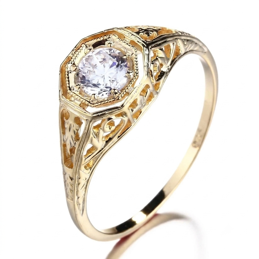 10k Yellow Gold Vintage / Unique Moissanite for Engagement Ring 0.4ct
