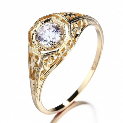 10k Yellow Gold Vintage / Unique Moissanite for Engagement Ring 0.4ct