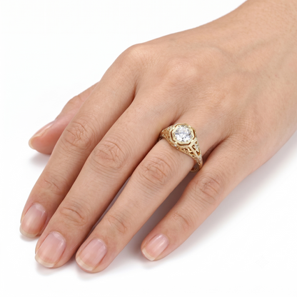 10k Yellow Gold Vintage / Unique Moissanite for Engagement Ring 0.4ct