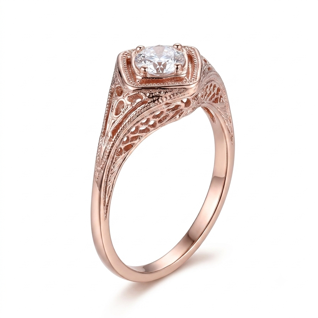 14k Rose Gold Vintage / Unique Moissanite Ring 0.3ct / Rings for Women Engagement Collection