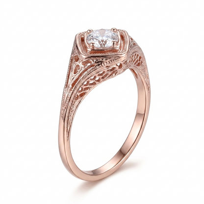 14k Rose Gold Vintage / Unique Moissanite Ring 0.3ct / Rings for Women Engagement Collection