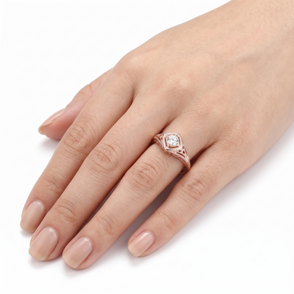14k Rose Gold Vintage / Unique Moissanite Ring 0.3ct / Rings for Women Engagement Collection
