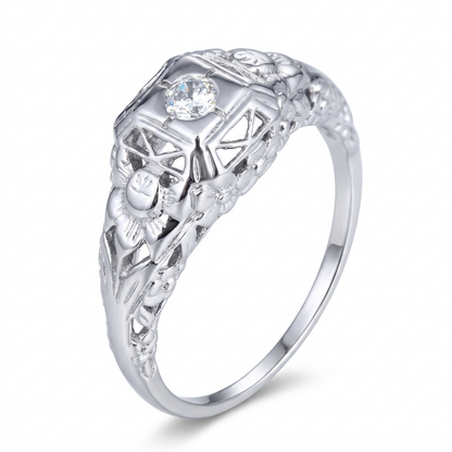 10k White Gold Vintage / Unique Moissanite Ring 0.1ct / Engagement Rings Female Collection