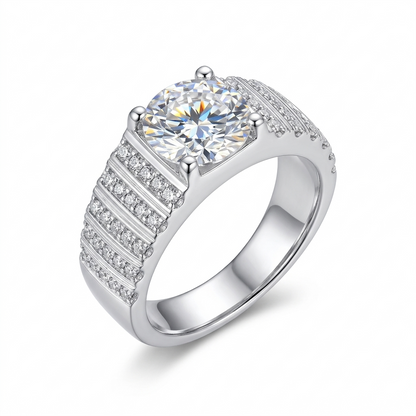 Platinum Plated Silver Wide Band Moissanite Ring 2ct / Platinum Moissanite Ring