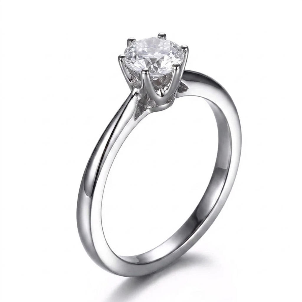 White Gold Plated Silver Solitaire Moissanite Engagement Ring for Female 0.5ct