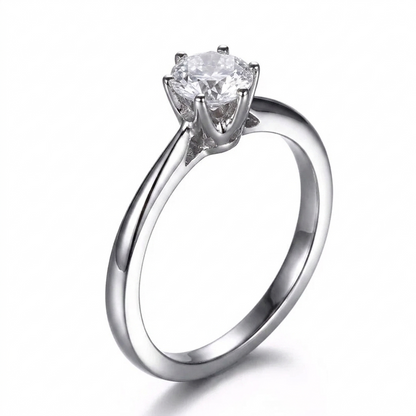 White Gold Plated Silver Solitaire Moissanite Engagement Ring for Female 0.5ct