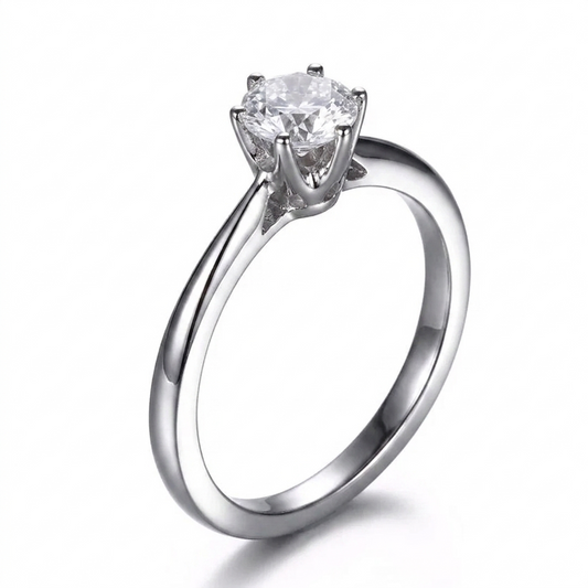 White Gold Plated Silver Solitaire Moissanite Engagement Ring for Female 0.5ct