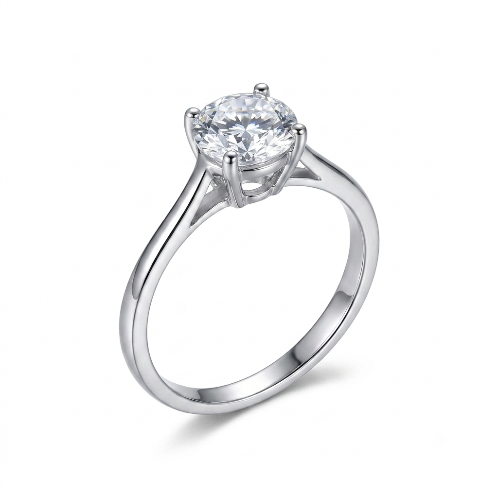 14k White Gold Moissanite Engagement Ring 1ct - Solitaire Ring