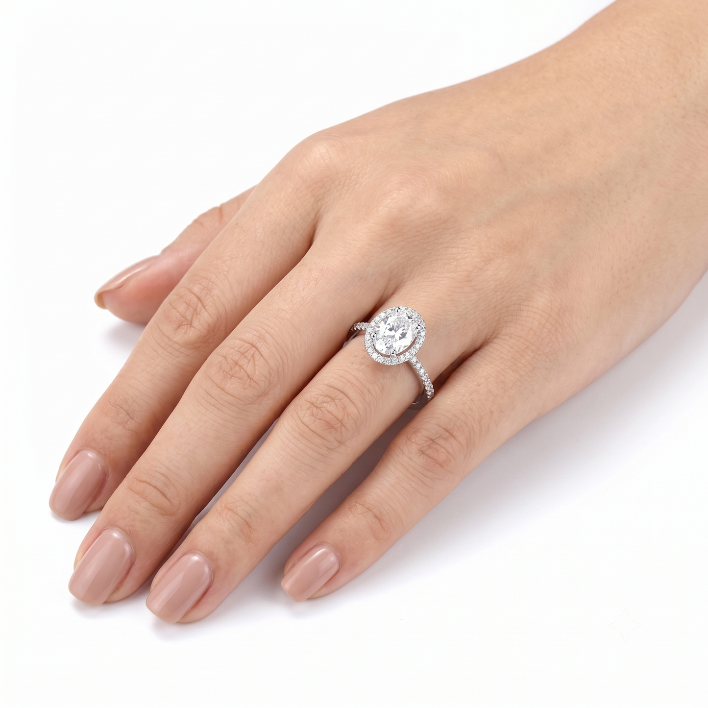 10k White Gold Moissanite Oval Cut Halo Ring 1ct Total