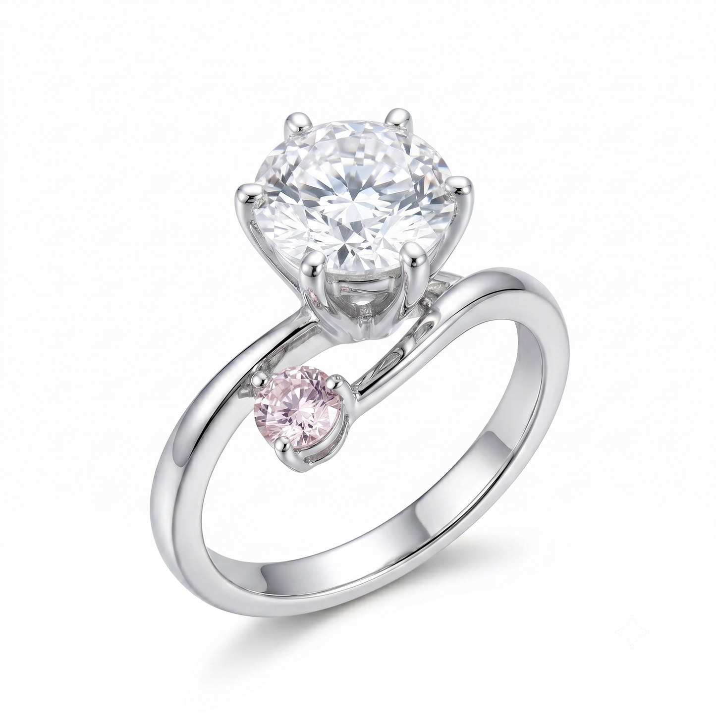 14k White Gold Moissanite 1.5ct Main Stone Engagement Ring With Ruby