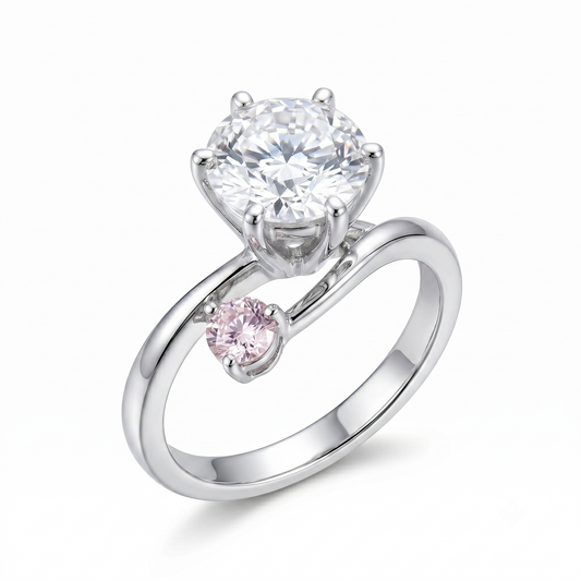 14k White Gold Moissanite 1.5ct Main Stone Engagement Ring With Ruby