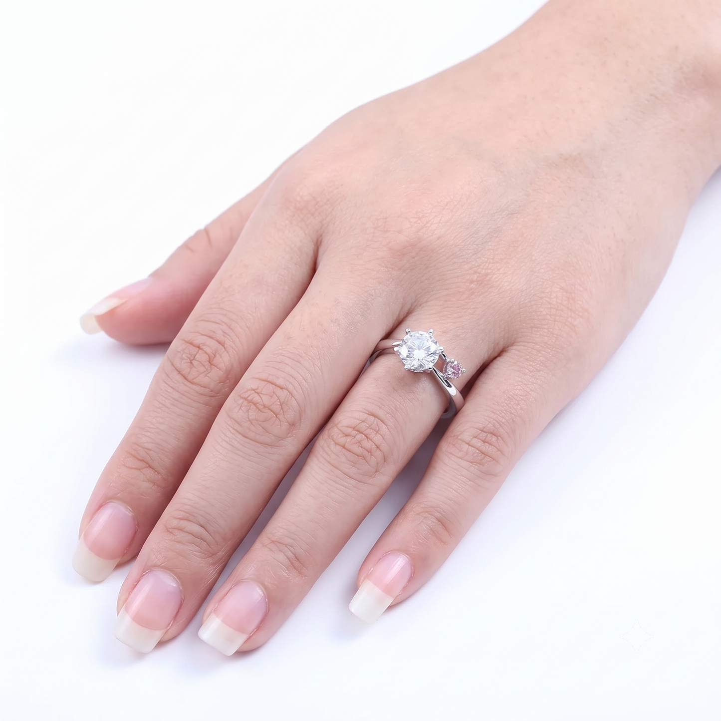 14k White Gold Moissanite 1.5ct Main Stone Engagement Ring With Ruby