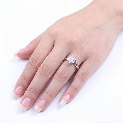 14k White Gold Moissanite 1.5ct Main Stone Engagement Ring With Ruby