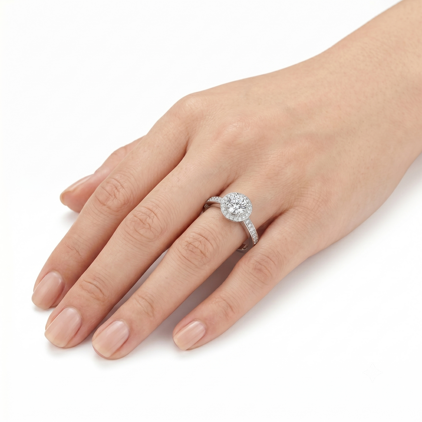10k White Gold Halo Moissanite Ring 0.5ct Center Stone
