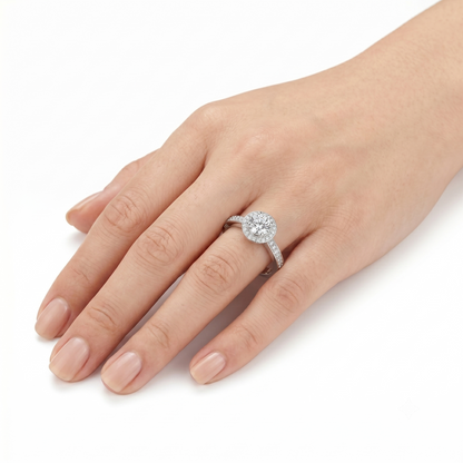 10k White Gold Halo Moissanite Ring 0.5ct Center Stone