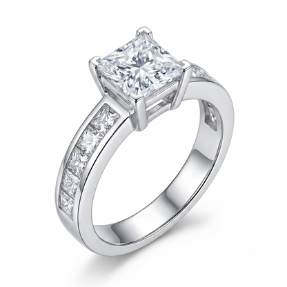 14k White Gold Princess Cut Engagement Ring With Moissanite 1.5ct Total
