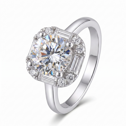 14k White Gold Moissanite Halo Engagement Ring 1 Carat Center Stone