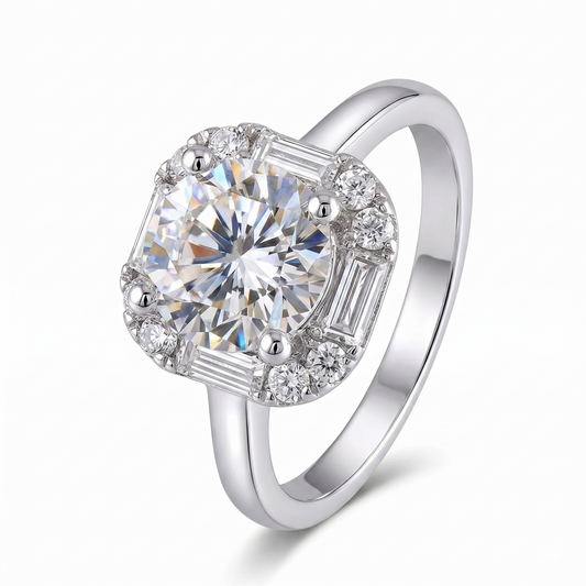 14k White Gold Moissanite Halo Engagement Ring 1 Carat Center Stone
